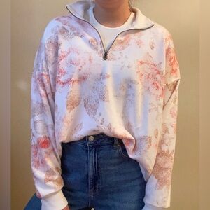 Oversized Light-Weight Floral Quarter-Zip Sweatshirt by Aerie
